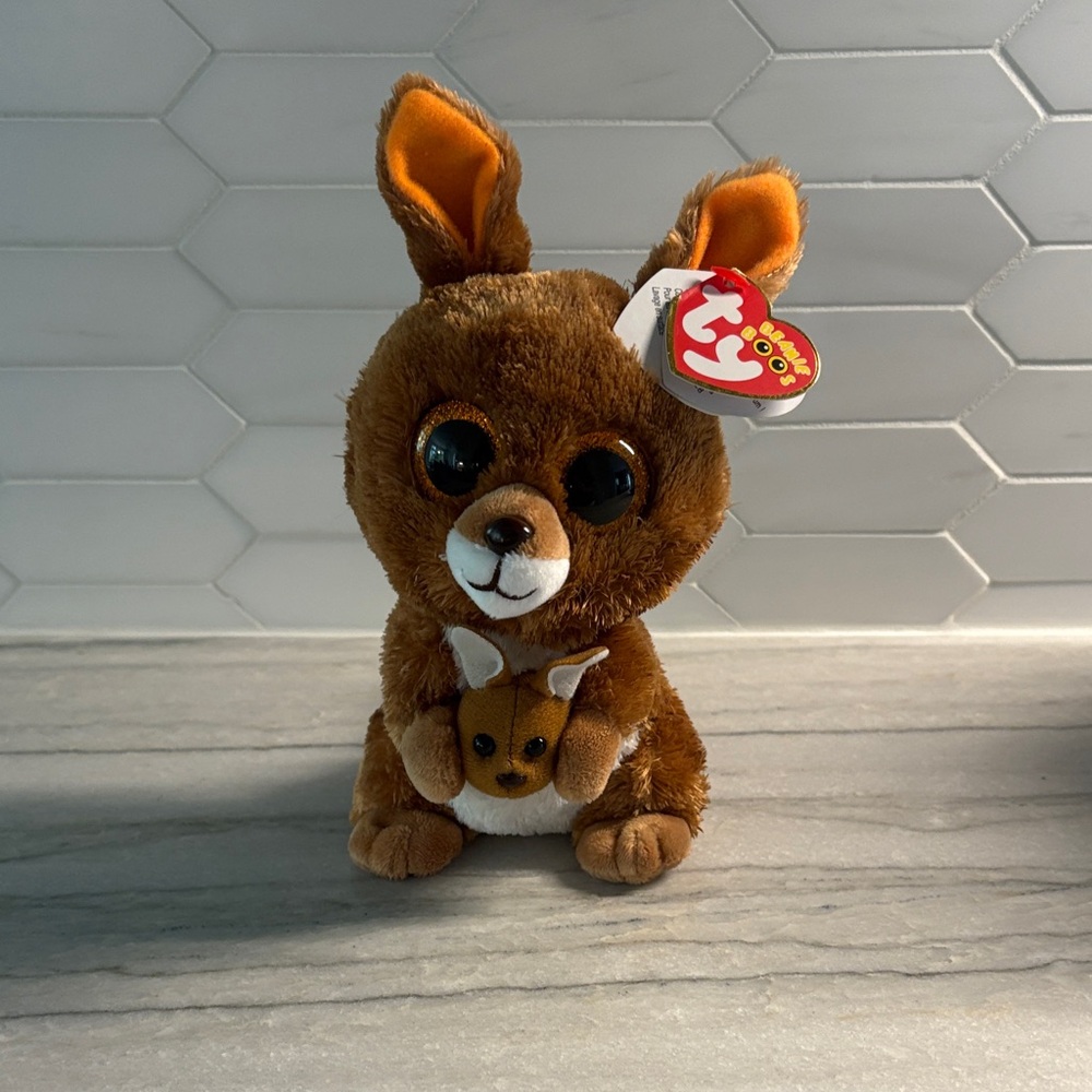 Ty Plush Kangaroo with Joey - Brown and White